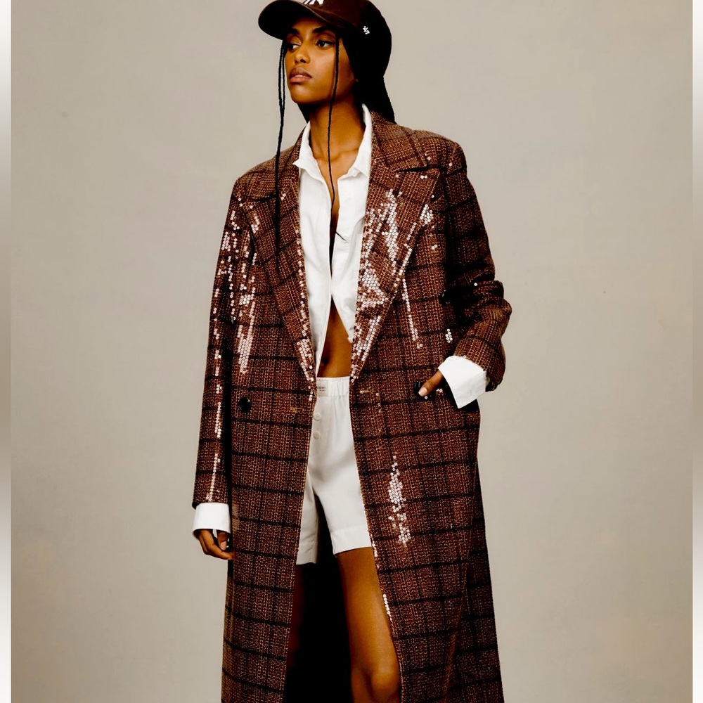 Avec Les Filles Plaid Sequin Coat NWT